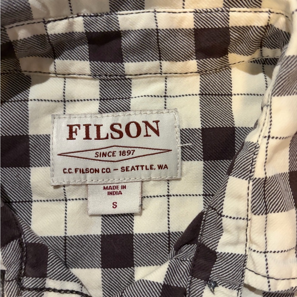 Filson Alaskan Guide Flannel Shirt Top Cream & Brown Plaid Women's Small - Picture 3 of 6